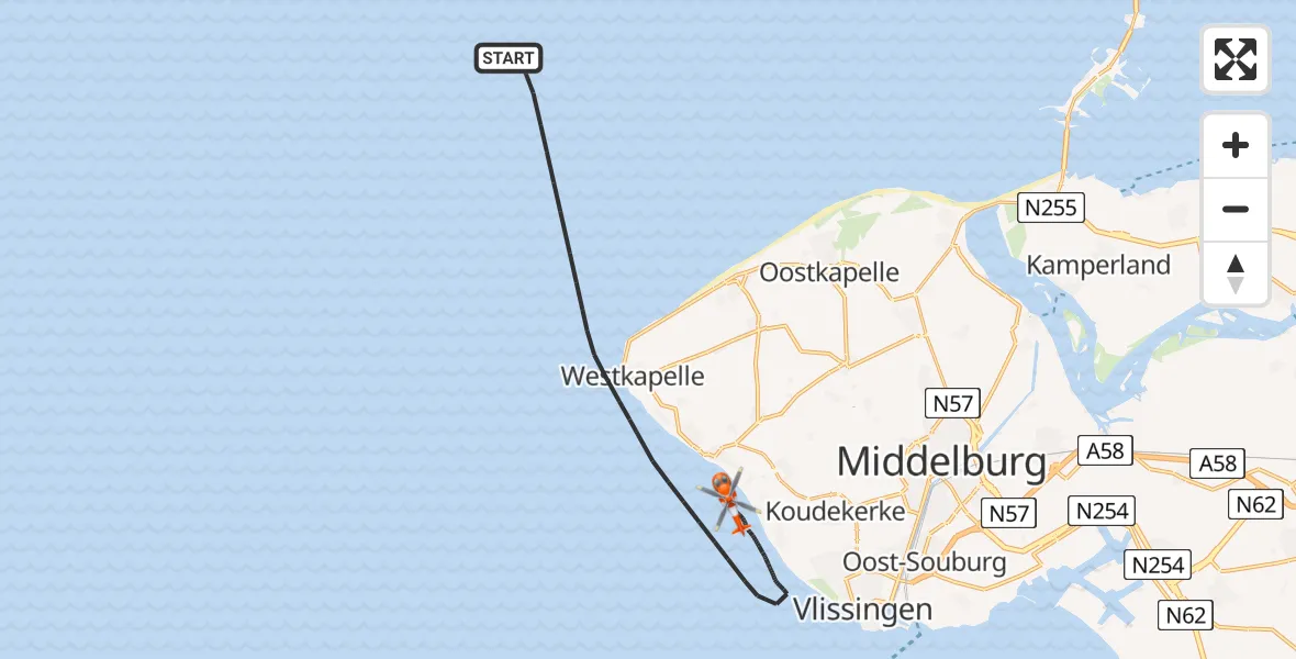 Vluchtroute Kustwachthelikopter Noordzee - Noordzee, 25 juli 2026, 12:52