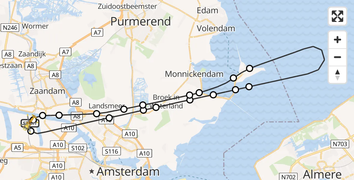 Vluchtroute Traumahelikopter Amsterdam Heliport - Amsterdam Heliport, 25 juli 2026, 15:00