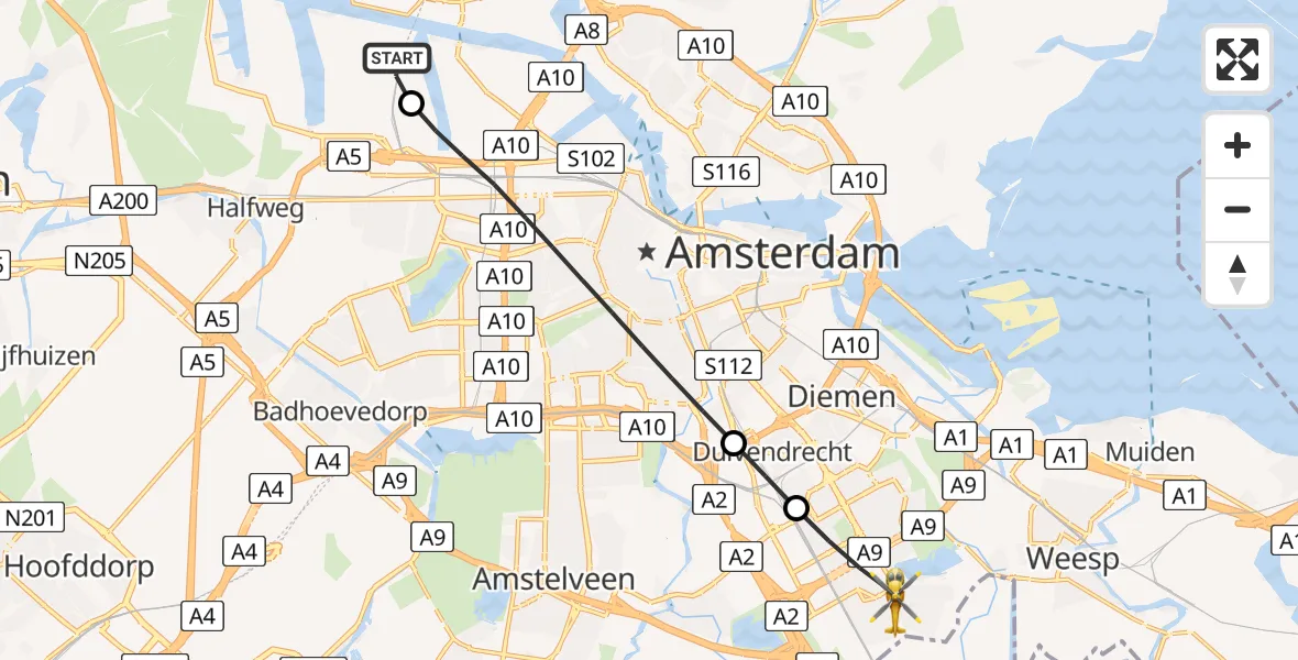 Vluchtroute Traumahelikopter Amsterdam Heliport - Amsterdam, 25 juli 2026, 17:03