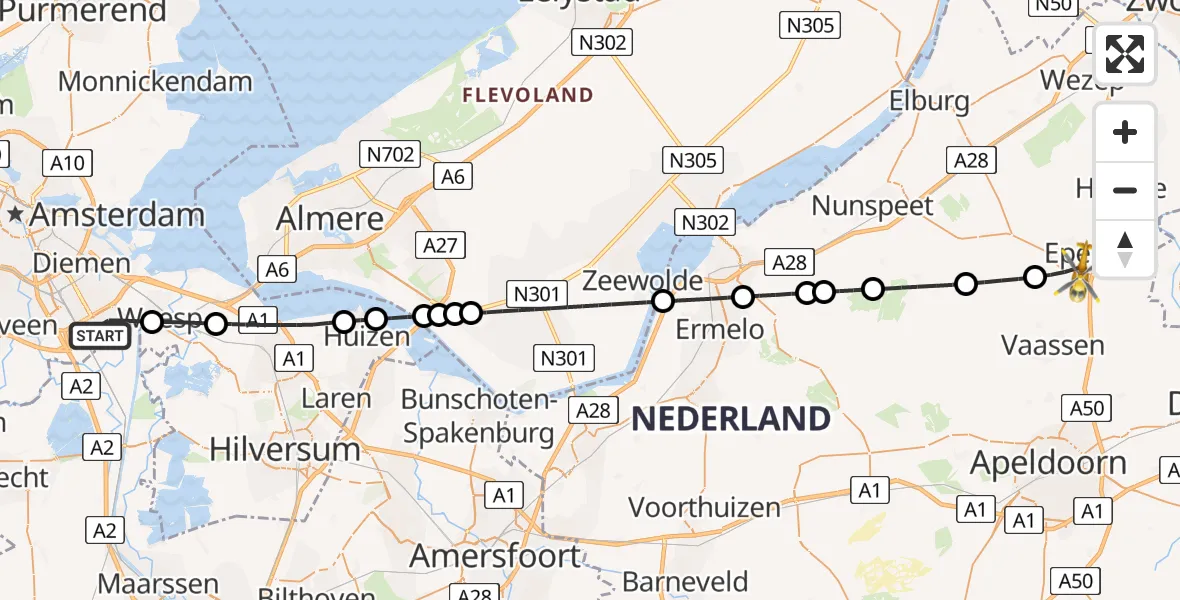Vluchtroute Traumahelikopter Amsterdam - Epe, 25 juli 2026, 17:19