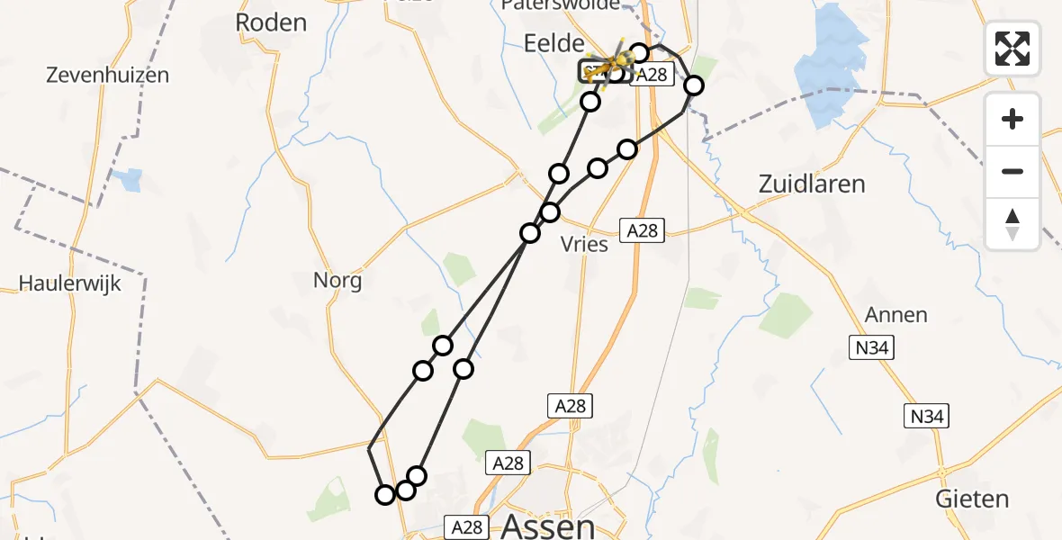 Vluchtroute Traumahelikopter Groningen Airport Eelde - Groningen Airport Eelde, 25 juli 2026, 17:28