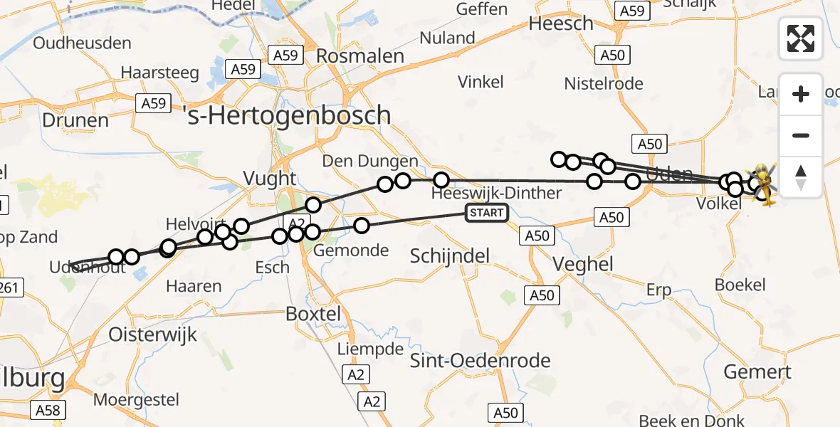 Vluchtroute Traumahelikopter Schijndel - Vliegbasis Volkel, 25 juli 2026, 18:04