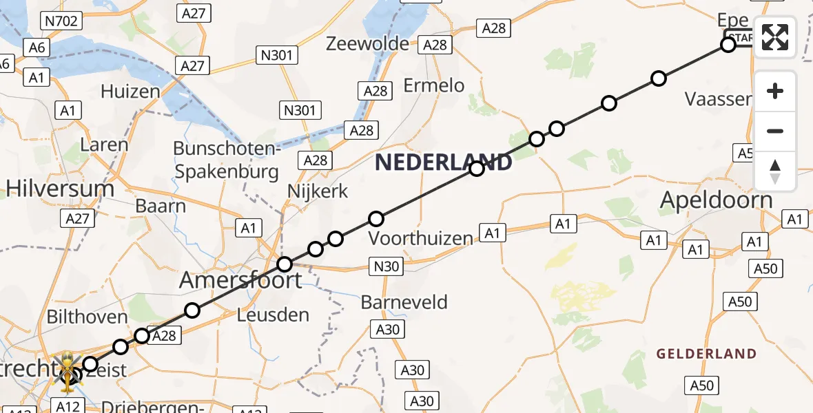 Vluchtroute Traumahelikopter Epe - Universitair Medisch Centrum Utrecht, 25 juli 2026, 18:23