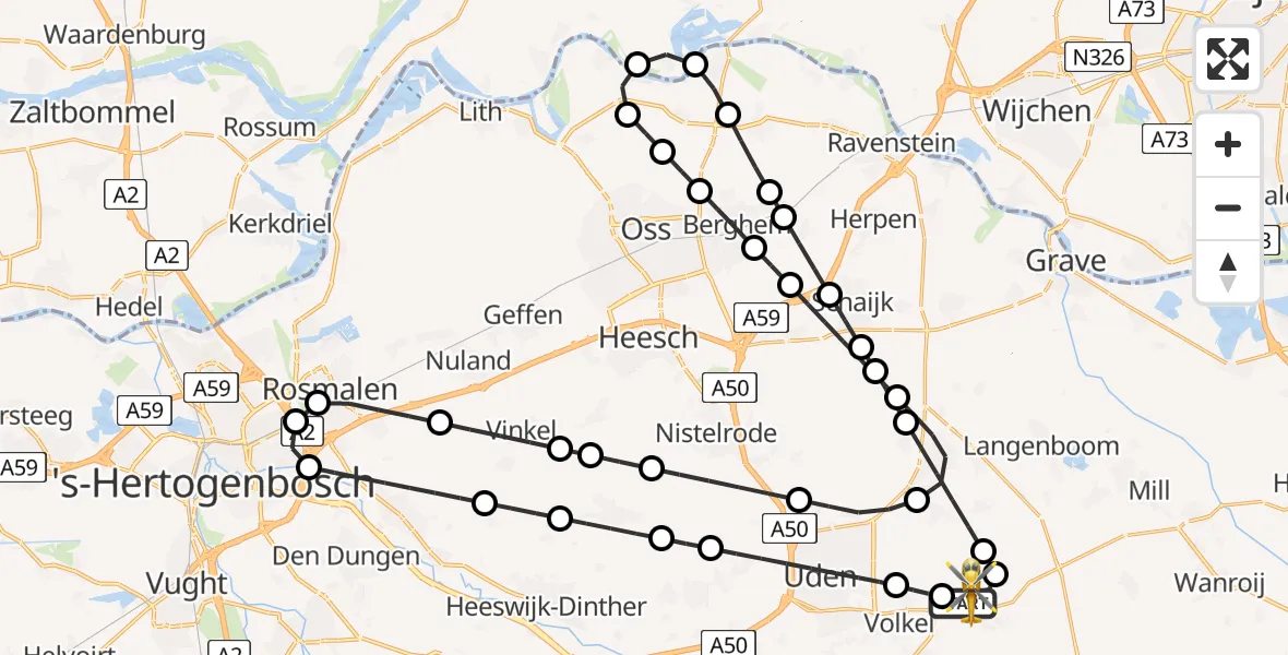 Vluchtroute Traumahelikopter Vliegbasis Volkel - Vliegbasis Volkel, 25 juli 2026, 18:49