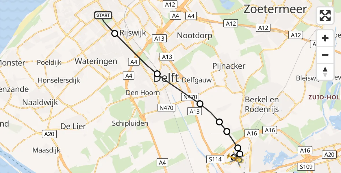 Vluchtroute Traumahelikopter 's-Gravenhage - Rotterdam The Hague Airport, 25 juli 2026, 19:26