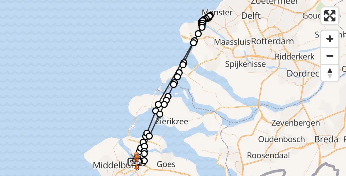 Vluchtroute Kustwachthelikopter Vliegveld Midden-Zeeland - Vliegveld Midden-Zeeland, 25 juli 2026, 19:41