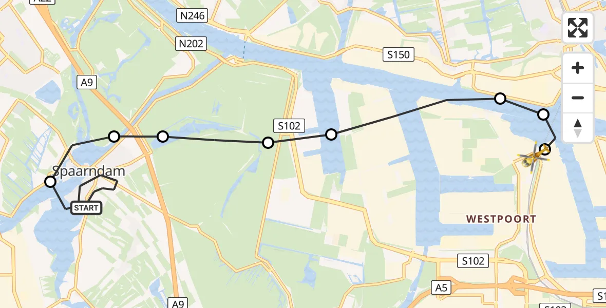 Vluchtroute Traumahelikopter Spaarndam - Amsterdam Heliport, 25 juli 2026, 20:37