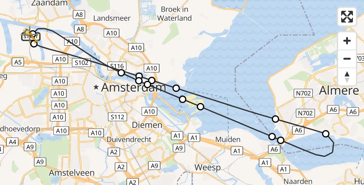 Vluchtroute Traumahelikopter Amsterdam Heliport - Amsterdam Heliport, 25 juli 2026, 21:36