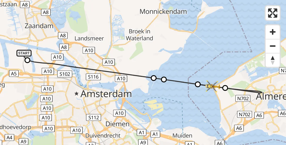 Vluchtroute Traumahelikopter Amsterdam Heliport - IJmeer, 25 juli 2026, 22:40