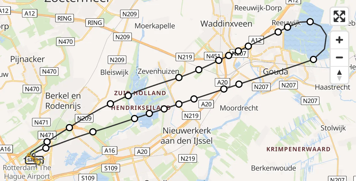 Vluchtroute Traumahelikopter Rotterdam The Hague Airport - Rotterdam The Hague Airport, 25 juli 2026, 23:12