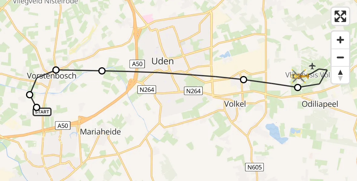 Vluchtroute Traumahelikopter Veghel - Vliegbasis Volkel, 26 juli 2026, 01:32
