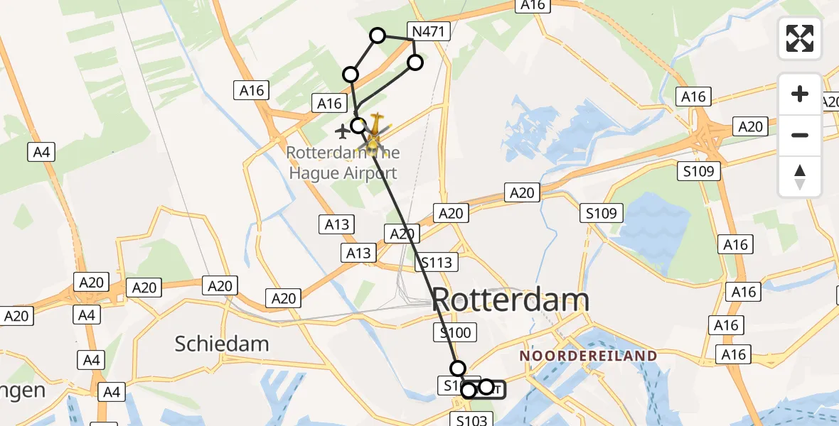 Vluchtroute Traumahelikopter Leids Universitair Medisch Centrum (LUMC) - Rotterdam The Hague Airport, 26 juli 2026, 02:54