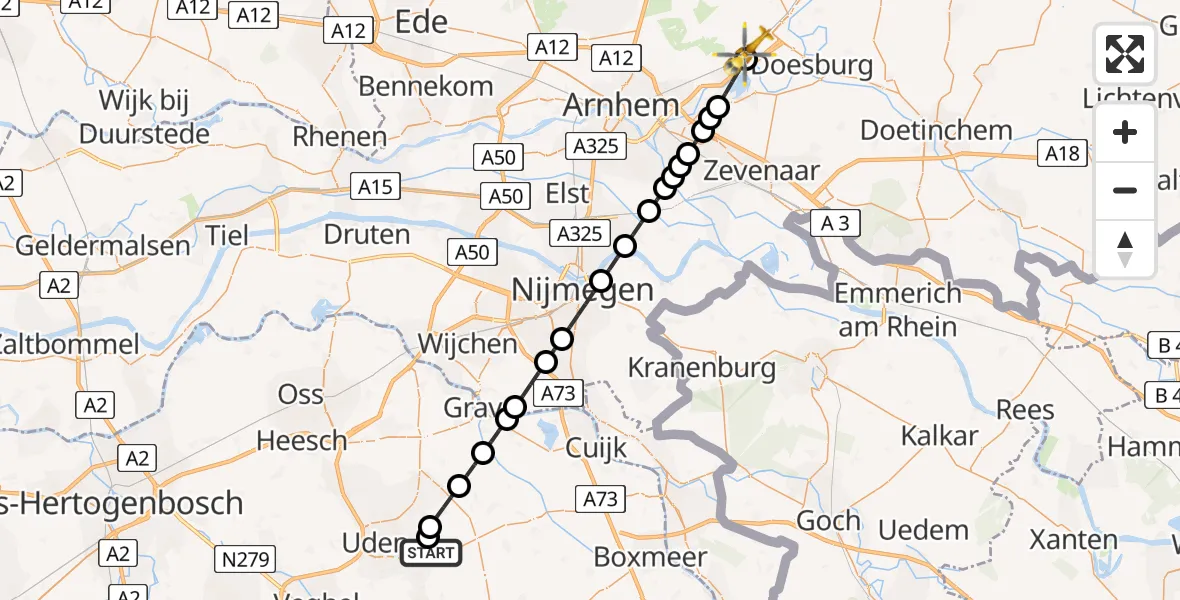 Vluchtroute Traumahelikopter Vliegbasis Volkel - De Steeg, 26 juli 2026, 07:40