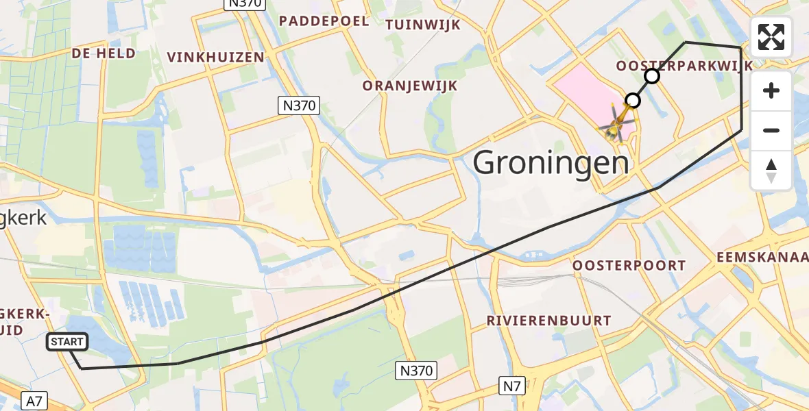 Vluchtroute Traumahelikopter Groningen - Universitair Medisch Centrum Groningen, 26 juli 2026, 07:59