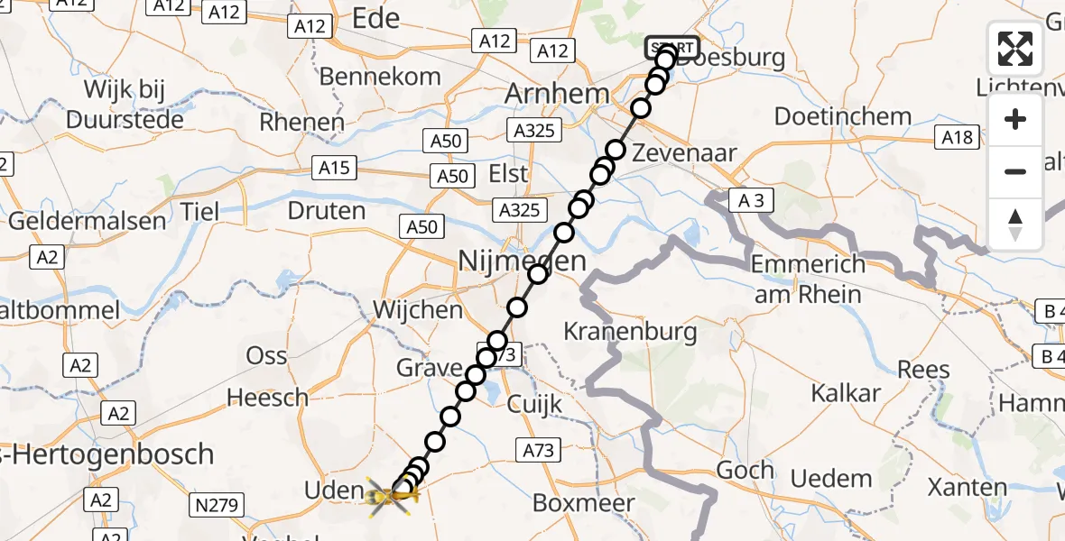 Vluchtroute Traumahelikopter De Steeg - Vliegbasis Volkel, 26 juli 2026, 08:08