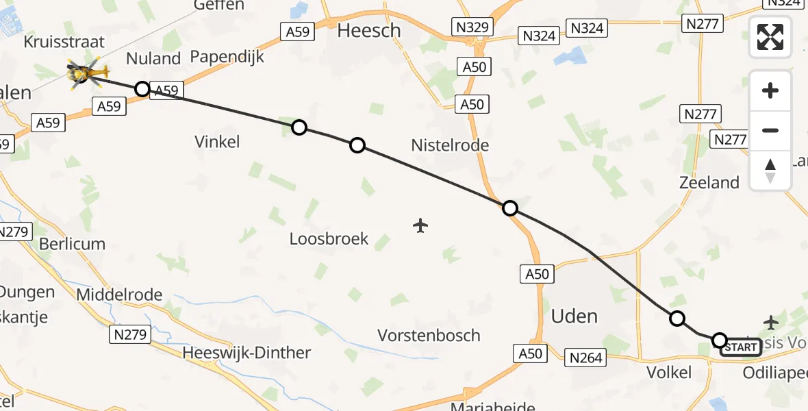 Vluchtroute Traumahelikopter Vliegbasis Volkel - Rosmalen, 26 juli 2026, 09:24