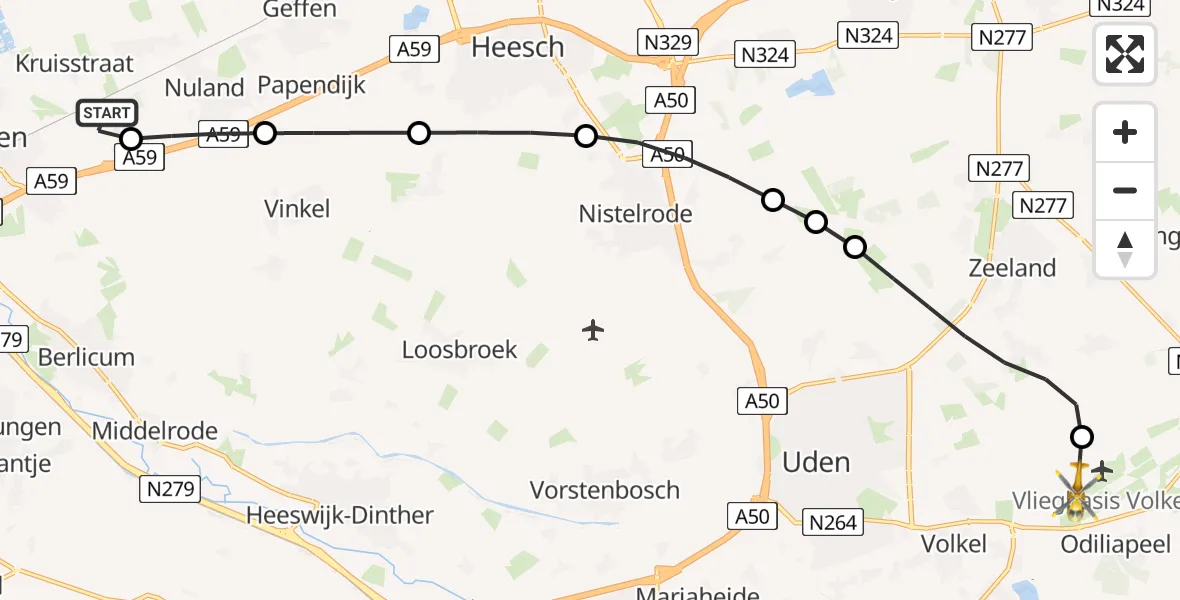 Vluchtroute Traumahelikopter Rosmalen - Vliegbasis Volkel, 26 juli 2026, 09:52