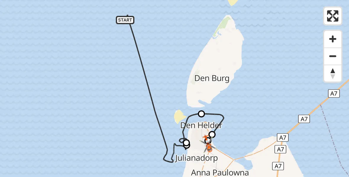 Vluchtroute Kustwachthelikopter Noordzee - Militair vliegveld De Kooy / Den Helder Airport, 26 juli 2026, 13:49