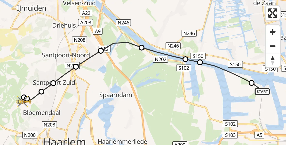 Vluchtroute Traumahelikopter Amsterdam Heliport - Bloemendaal, 26 juli 2026, 14:54