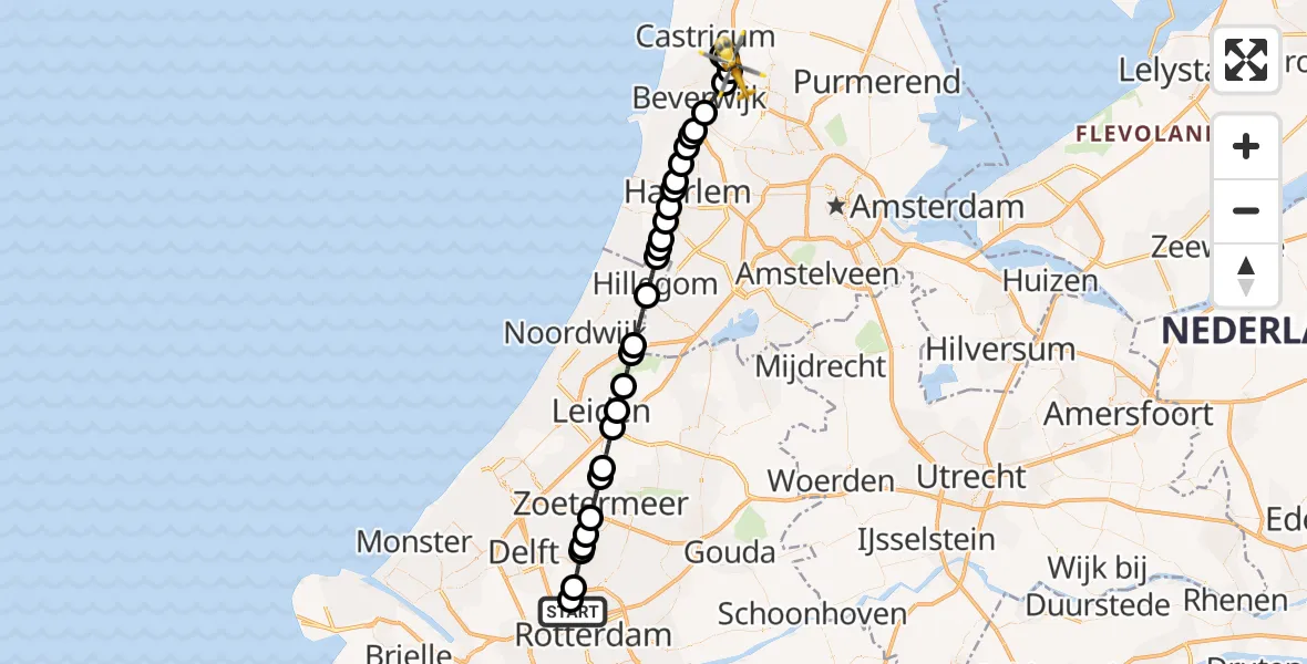Vluchtroute Traumahelikopter Rotterdam The Hague Airport - Uitgeest, 26 juli 2026, 15:13