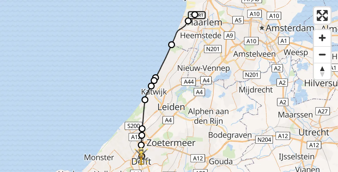Vluchtroute Traumahelikopter Bloemendaal - Delft, 26 juli 2026, 15:41