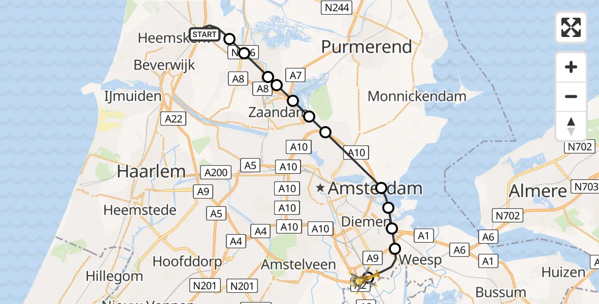 Vluchtroute Traumahelikopter Uitgeest - Amsterdam UMC Helipad, 26 juli 2026, 15:50