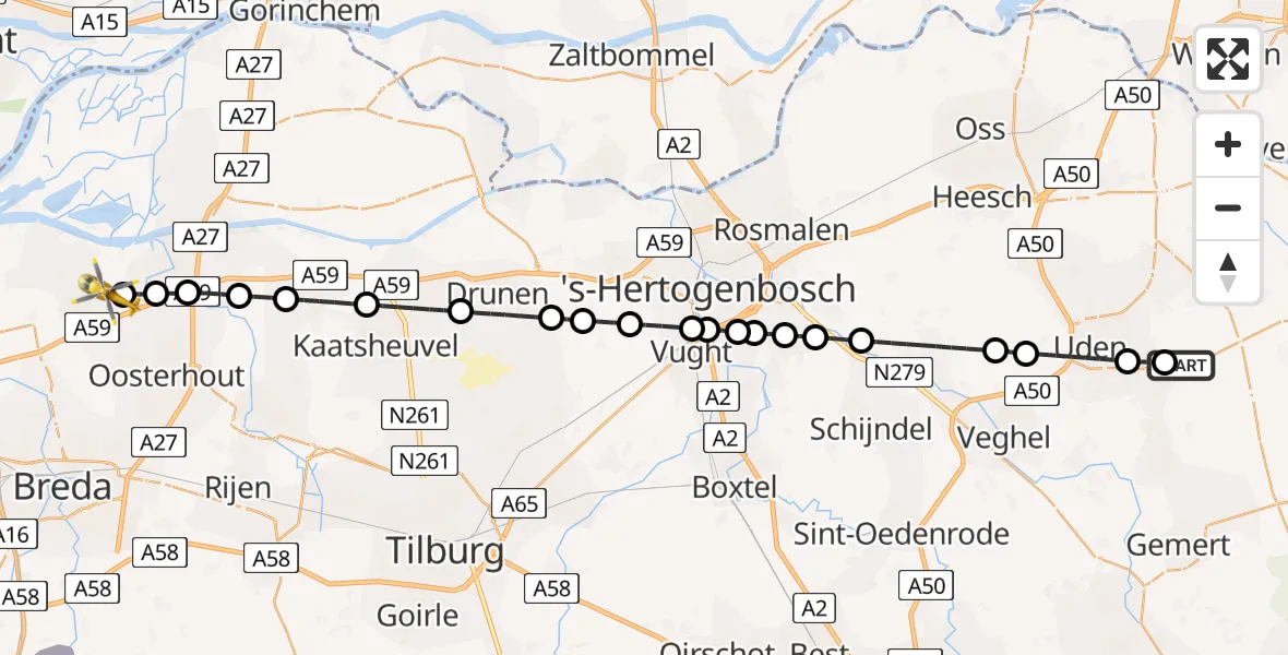 Vluchtroute Traumahelikopter Vliegbasis Volkel - Made, 26 juli 2026, 16:10