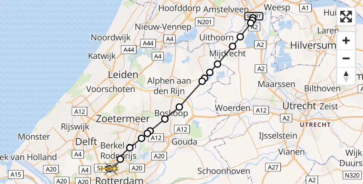 Vluchtroute Traumahelikopter Amsterdam UMC Helipad - Rotterdam The Hague Airport, 26 juli 2026, 16:24