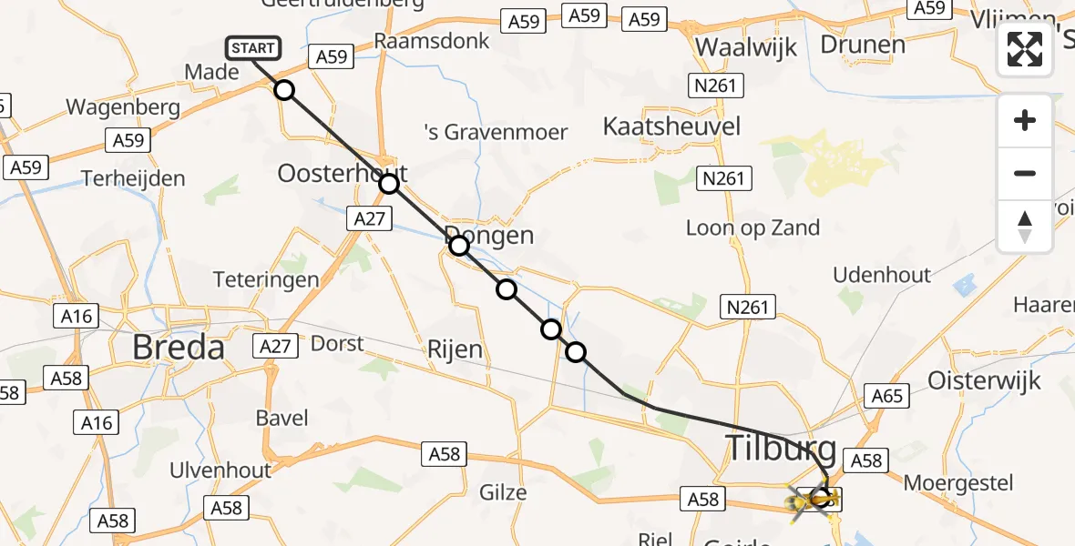 Vluchtroute Traumahelikopter Made - St. Elisabeth Hospital Heliport, 26 juli 2026, 16:45
