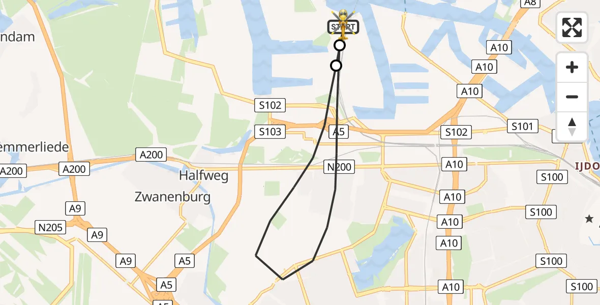 Vluchtroute Traumahelikopter Amsterdam Heliport - Amsterdam Heliport, 26 juli 2026, 17:38
