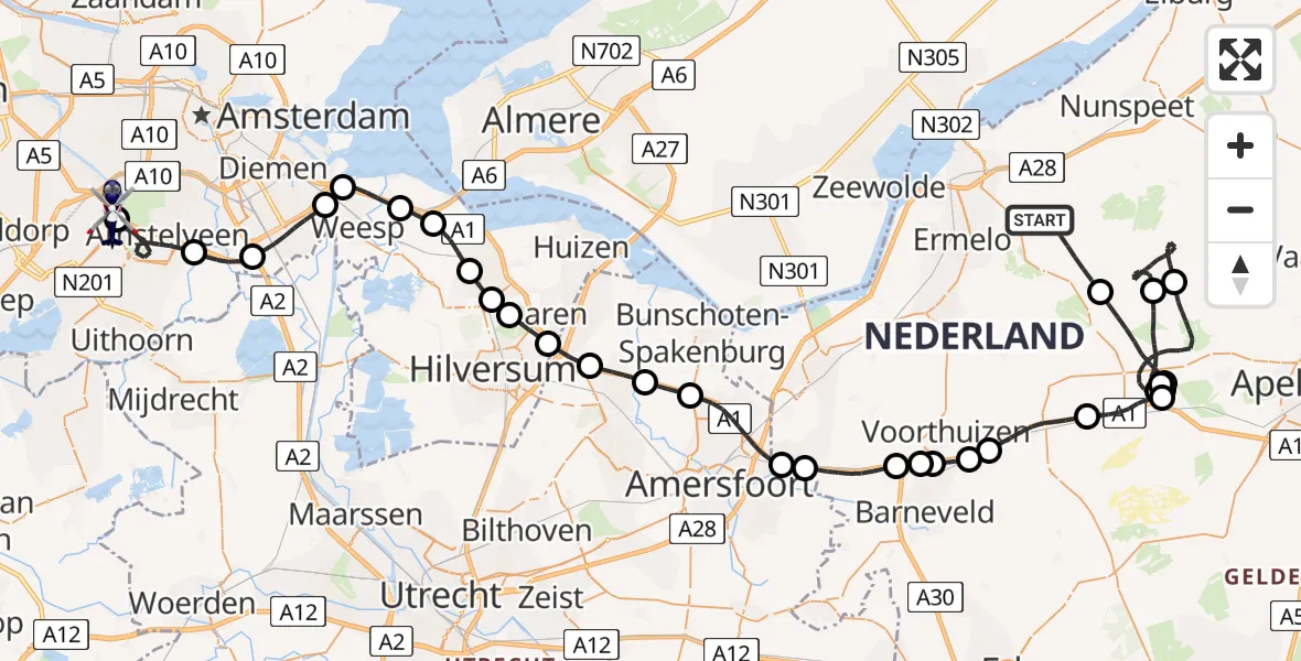 Vluchtroute Politiehelikopter Ermelo - Amsterdam Vliegveld Schiphol, 26 juli 2026, 18:53
