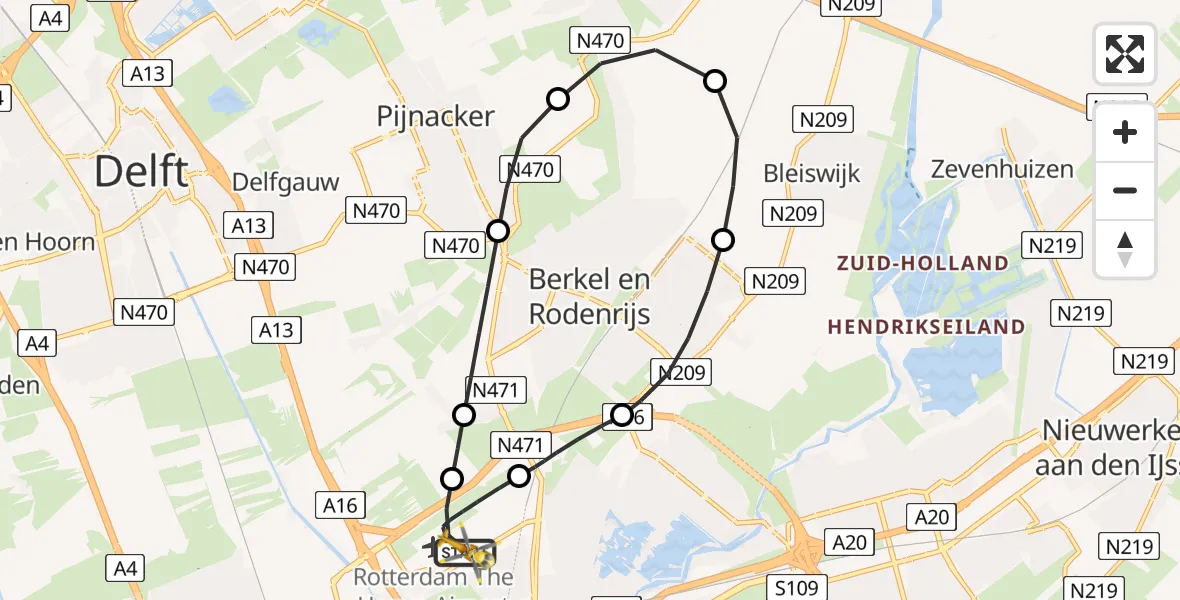 Vluchtroute Traumahelikopter Rotterdam The Hague Airport - Rotterdam The Hague Airport, 26 juli 2026, 23:26