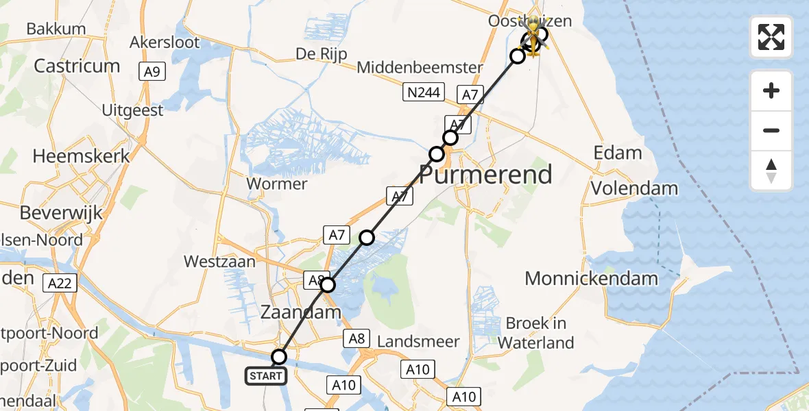Vluchtroute Traumahelikopter Amsterdam Heliport - Oosthuizen, 27 juli 2026, 03:26