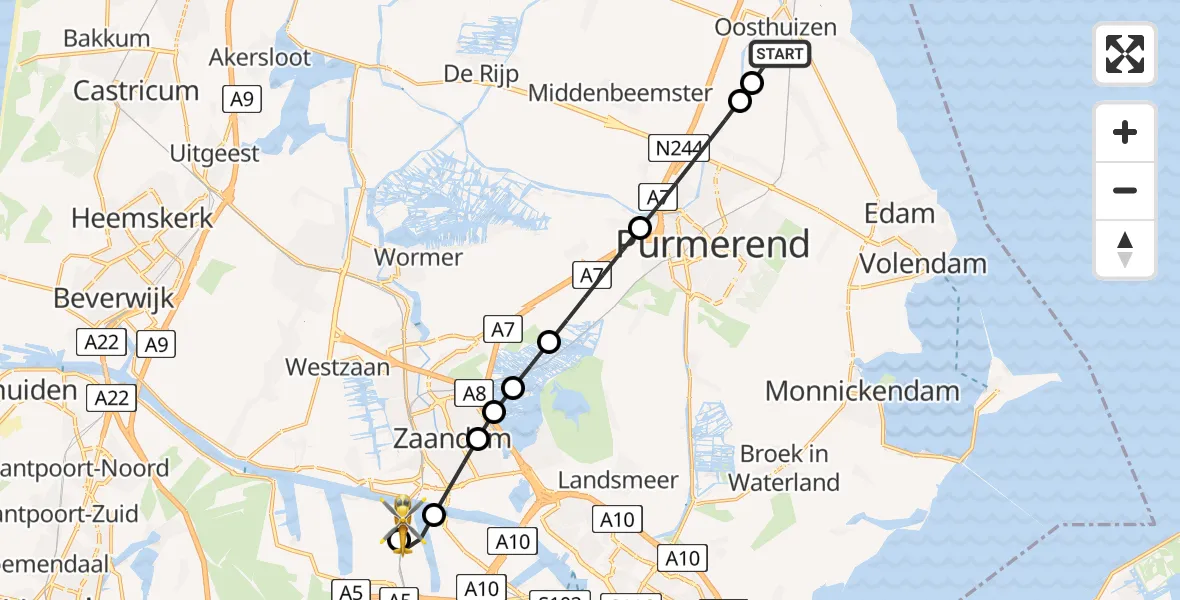 Vluchtroute Traumahelikopter Oosthuizen - Amsterdam Heliport, 27 juli 2026, 03:58