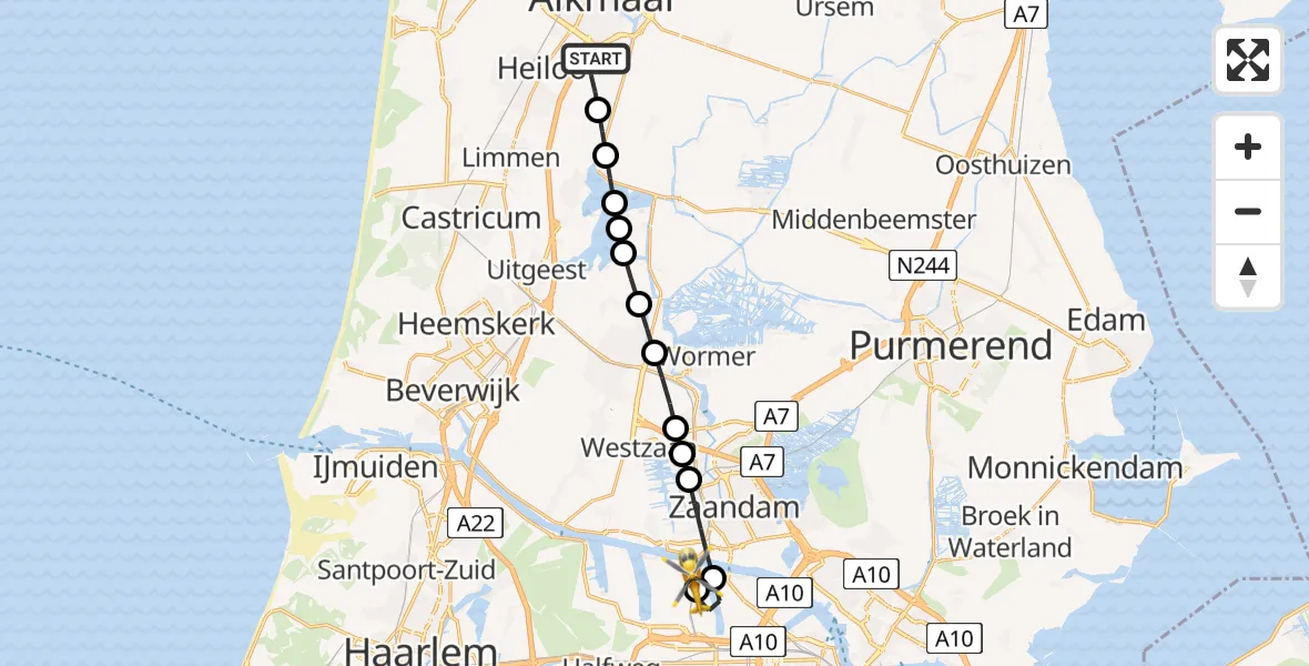 Vluchtroute Traumahelikopter Alkmaar - Amsterdam Heliport, 27 juli 2026, 08:36