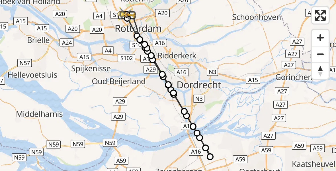 Vluchtroute Traumahelikopter Rotterdam The Hague Airport - Rotterdam The Hague Airport, 27 juli 2026, 09:08