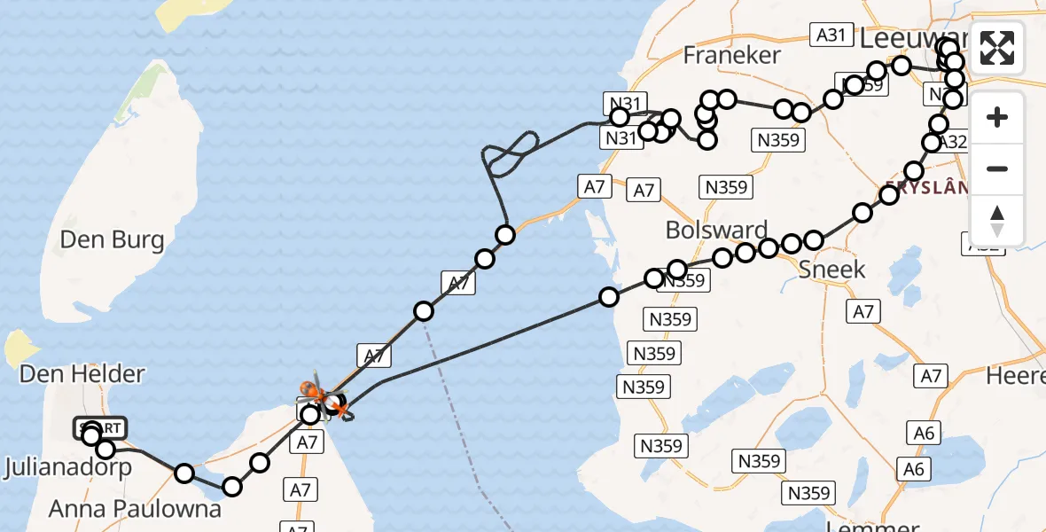 Vluchtroute Kustwachthelikopter Militair vliegveld De Kooy / Den Helder Airport - Den Oever, 27 juli 2026, 09:40