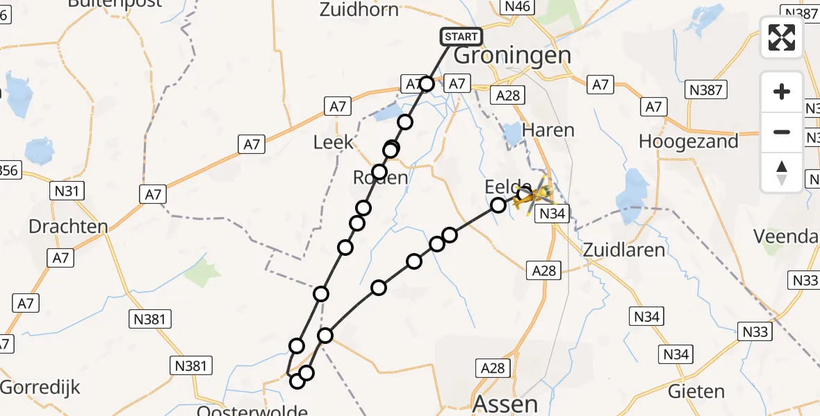 Vluchtroute Traumahelikopter Groningen - Groningen Airport Eelde, 27 juli 2026, 10:06