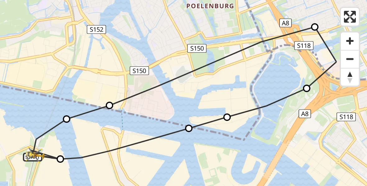 Vluchtroute Traumahelikopter Amsterdam Heliport - Amsterdam Heliport, 27 juli 2026, 10:09