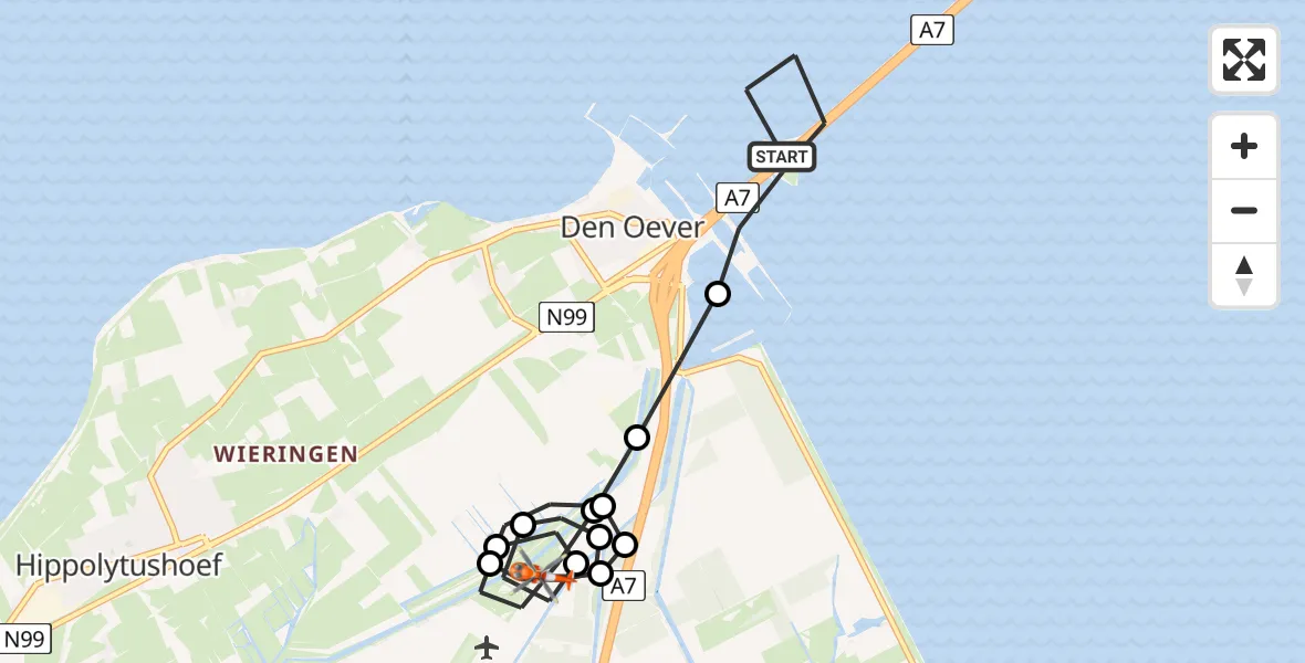 Vluchtroute Kustwachthelikopter Den Oever - Slootdorp, 27 juli 2026, 11:14
