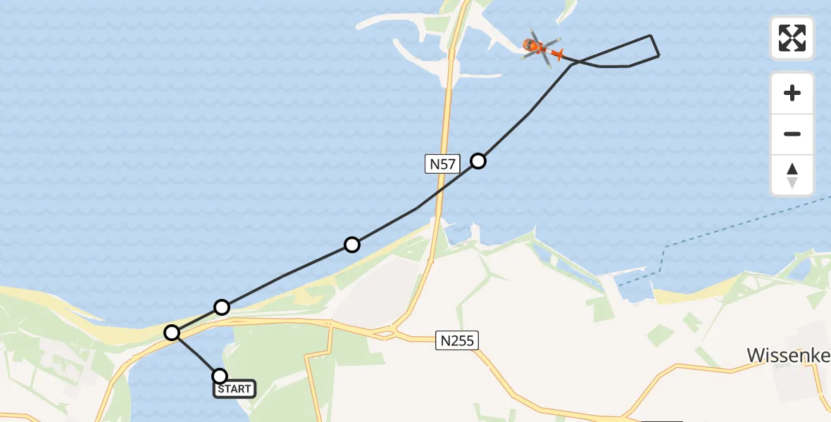 Vluchtroute Kustwachthelikopter Kamperland - Oosterschelde, 27 juli 2026, 11:57