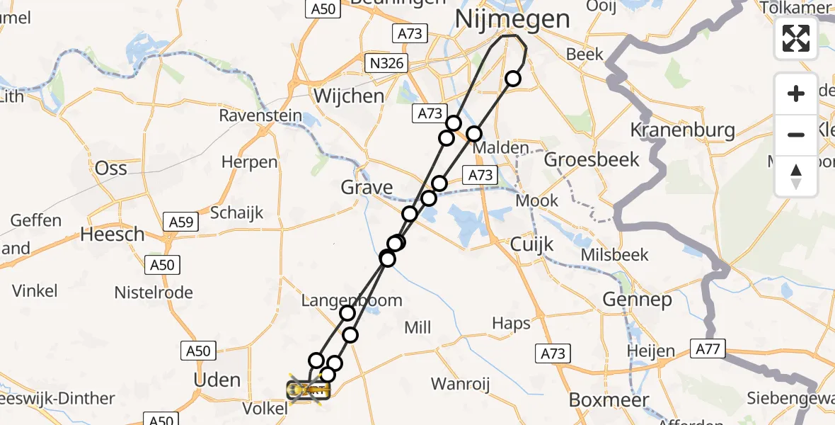 Vluchtroute Traumahelikopter Vliegbasis Volkel - Vliegbasis Volkel, 27 juli 2026, 12:03