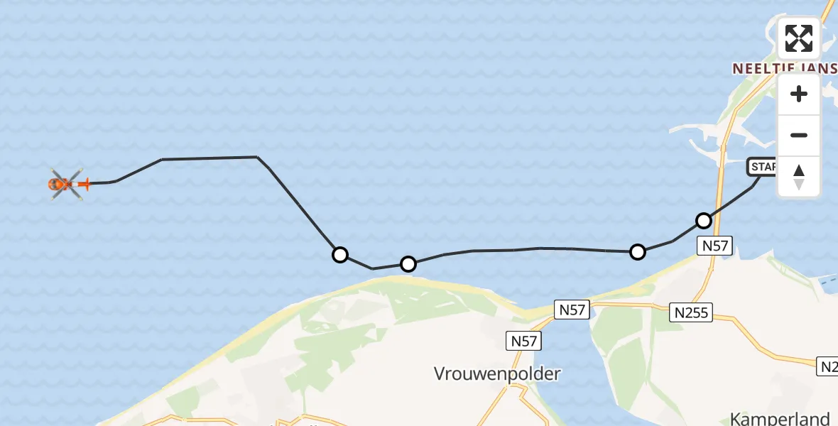 Vluchtroute Kustwachthelikopter Oosterschelde - Noordzee, 27 juli 2026, 12:09