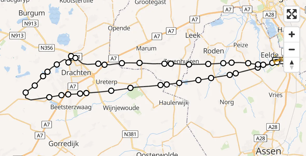 Vluchtroute Traumahelikopter Groningen Airport Eelde - Groningen Airport Eelde, 27 juli 2026, 12:44