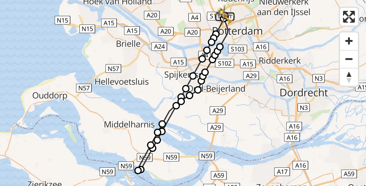 Vluchtroute Traumahelikopter Rotterdam The Hague Airport - Rotterdam The Hague Airport, 27 juli 2026, 12:52