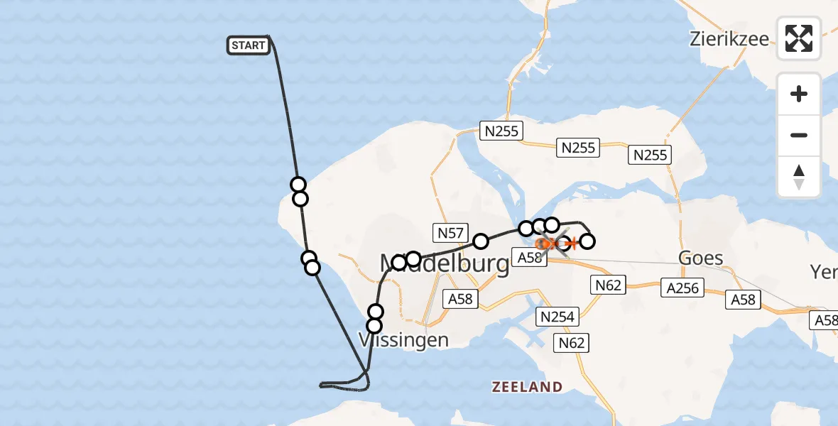 Vluchtroute Kustwachthelikopter Noordzee - Vliegveld Midden-Zeeland, 27 juli 2026, 13:11