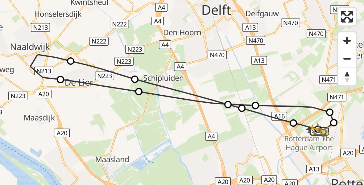 Vluchtroute Traumahelikopter Rotterdam The Hague Airport - Rotterdam The Hague Airport, 27 juli 2026, 17:04