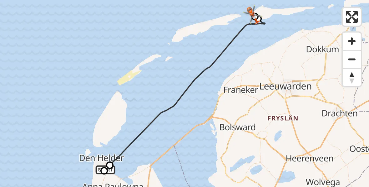 Vluchtroute Kustwachthelikopter Militair vliegveld De Kooy / Den Helder Airport - Waddenzee, 27 juli 2026, 17:06
