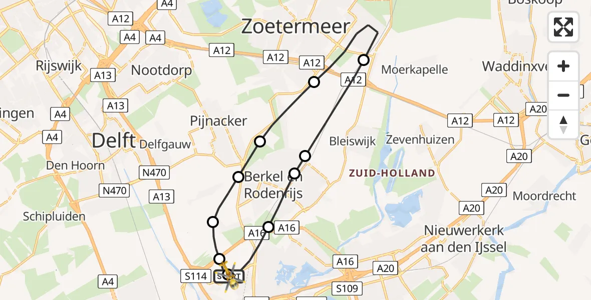 Vluchtroute Traumahelikopter Rotterdam The Hague Airport - Rotterdam The Hague Airport, 27 juli 2026, 17:55