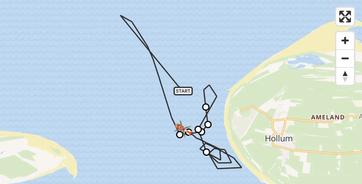 Vluchtroute Kustwachthelikopter Noordzee - Hollum, 27 juli 2026, 18:08